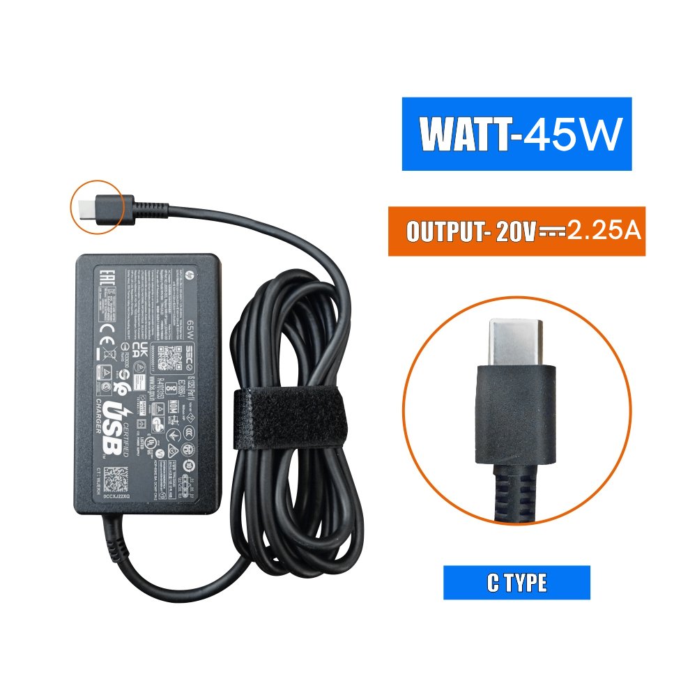 HP 45W 20V 2.25A USB Type-C Original OEM Power Adapter (Brown Box Packed)