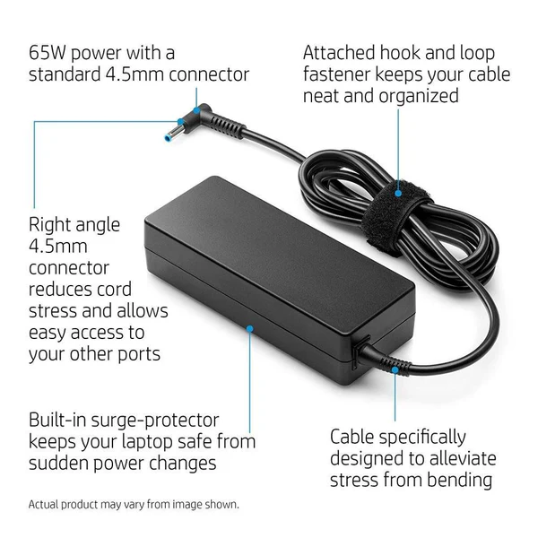 HP 65Watt 19.5V 3.33A Original OEM Blue Pin Adapter (4.5x3.0mm), Brown Box Packed (12 Months Replacement Warranty)