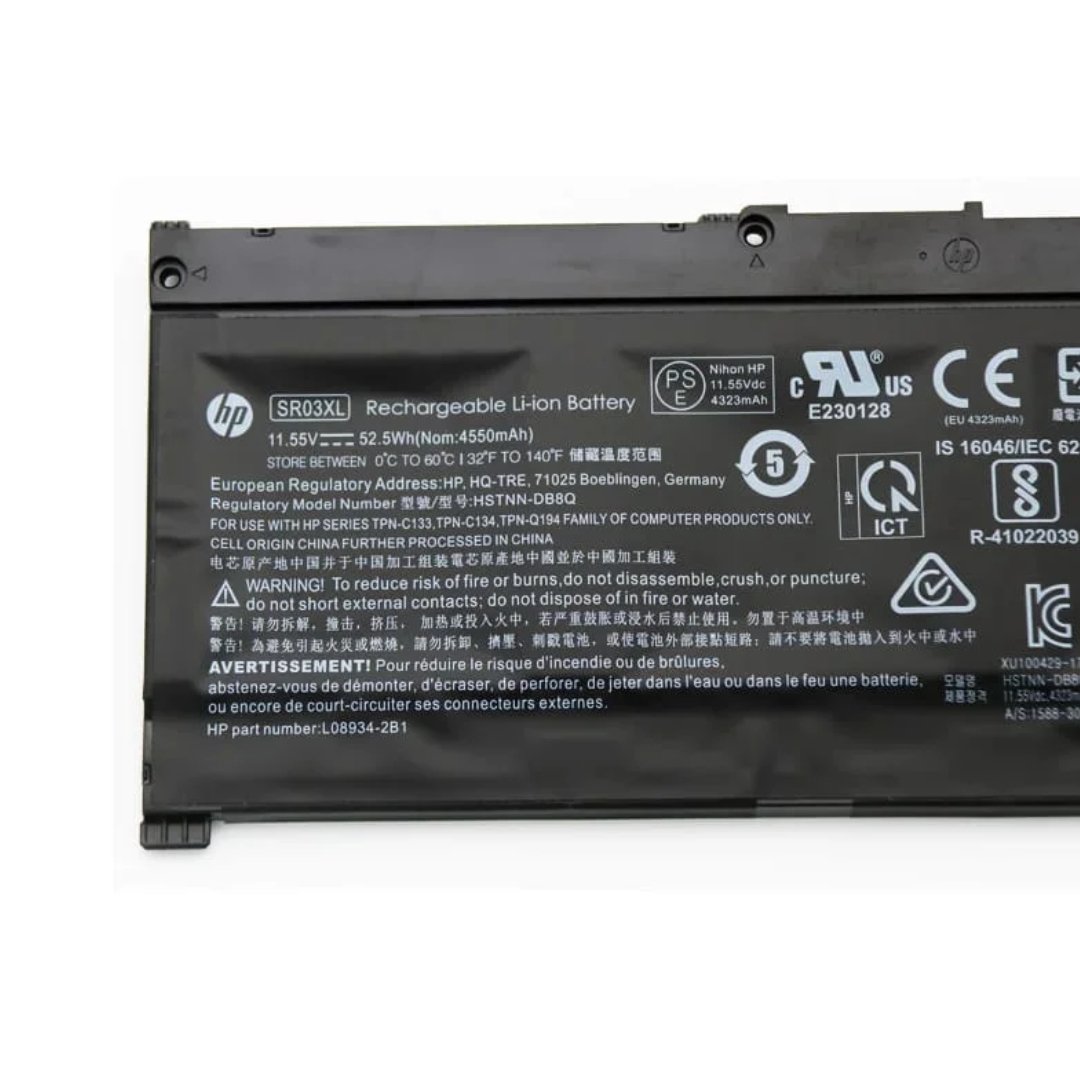 HP SR03XL OEM Original 52.5Whr 11.55V Laptop Battery for Gaming Pavilion 15-CX0000NK