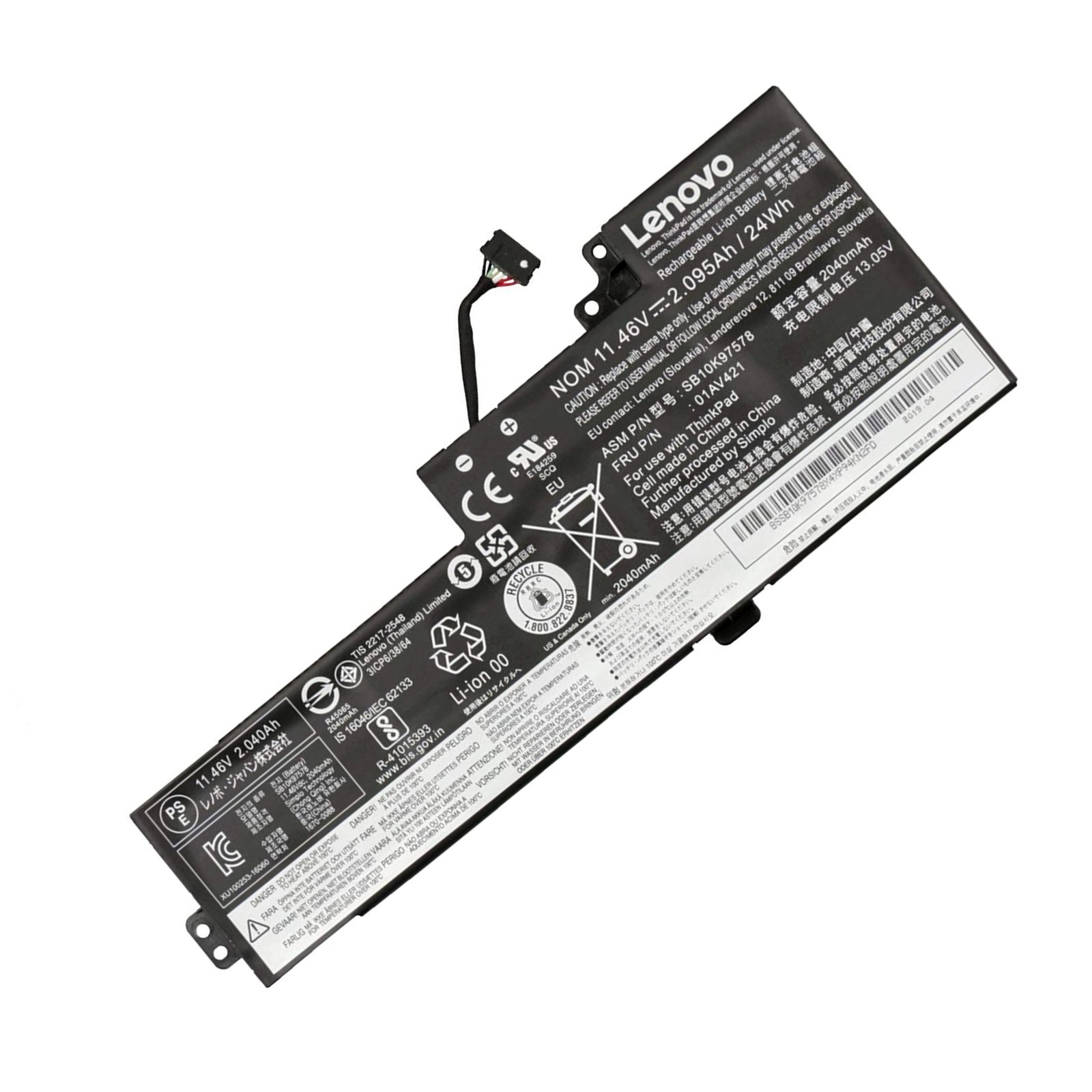 Lenovo 01AV419 01AV420 01AV421 01AV489 OEM Original Battery for Lenovo ThinkPad T470, T480– 24Wh, 3-Cell Li-ion, 6 Months Warranty
